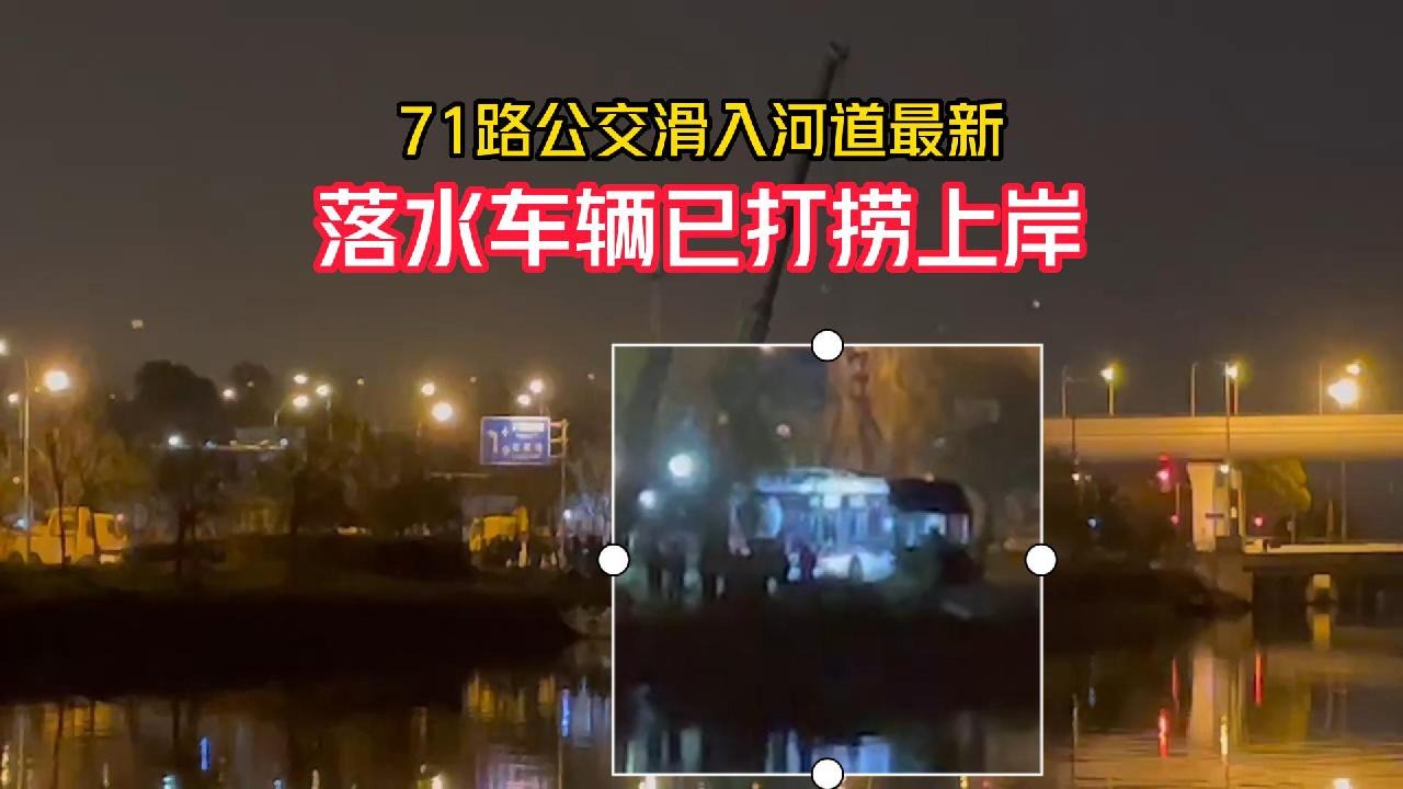 上海71路滑入河道最新：落水车辆已打捞上岸